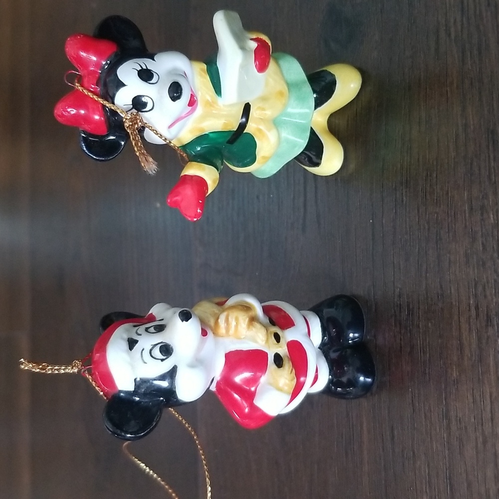 Vintage pair of Micky and Minnie Mouse Christmas ornaments